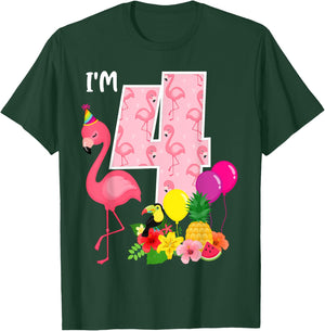 Flamingo Birthday I'm 4 Tropical Flamingo Theme 4th Birthday T-Shirt - T-Shirt | Forest