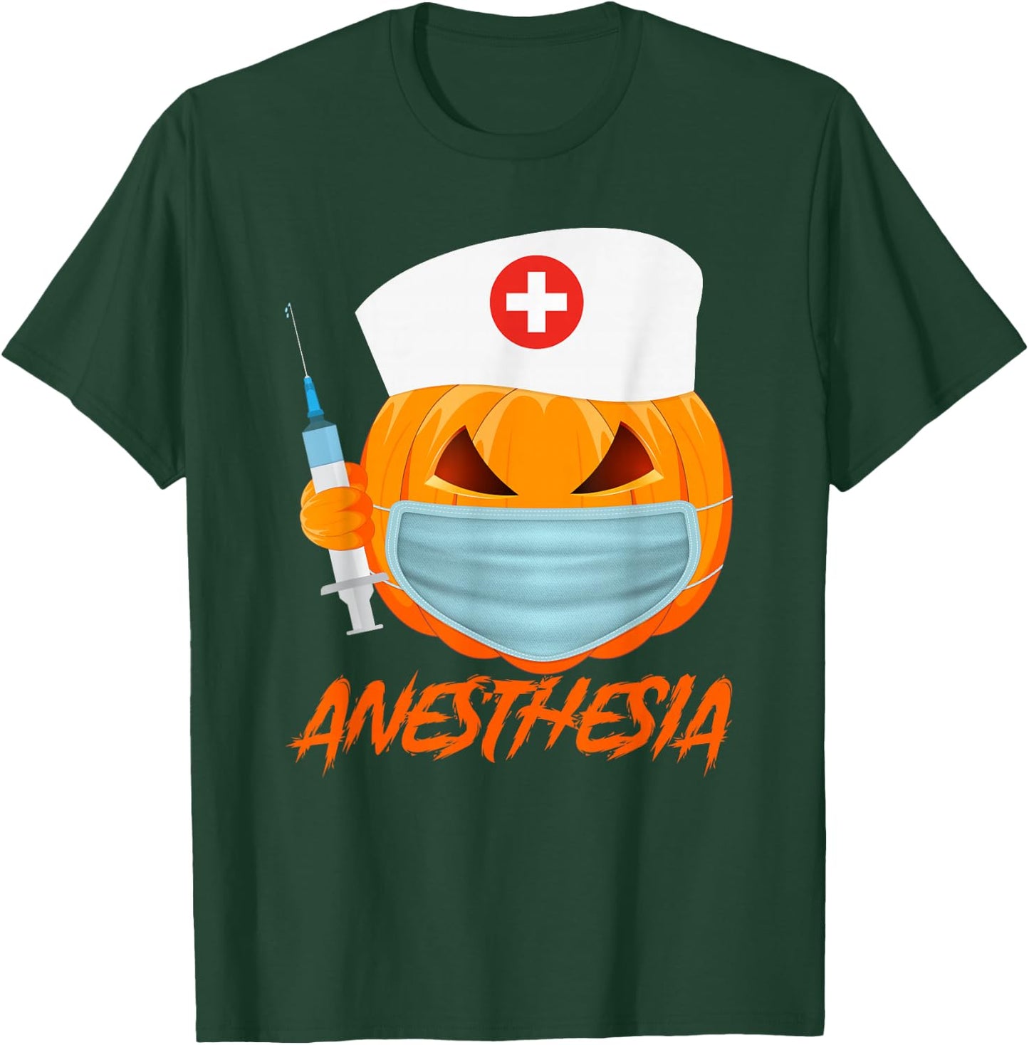 Halloween ANESTHESIA Pumpkin Wearing a mask Nurse T-Shirt - T-Shirt | Forest