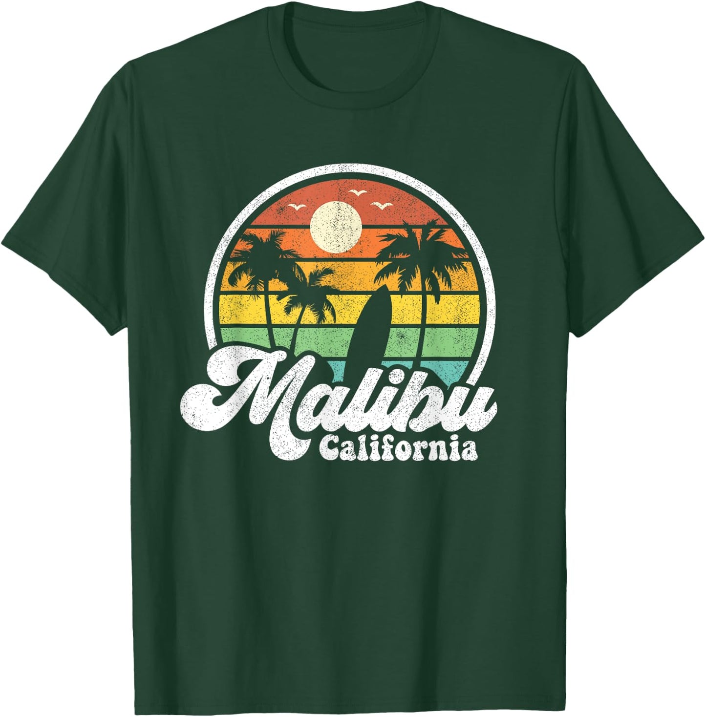 Vintage Malibu Beach California CA Surfing Retro Surf Gift Men Women T-Shirt - T-Shirt | Forest