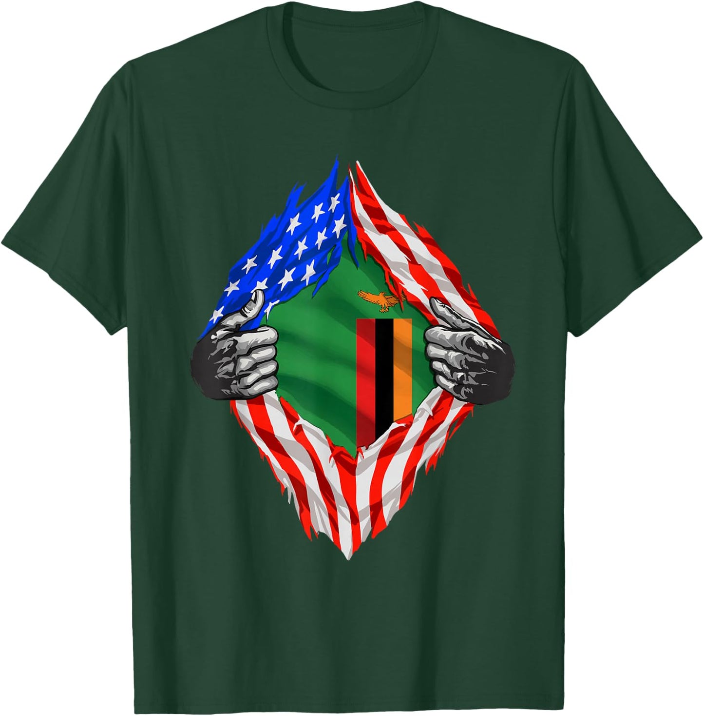 Super Zambian Heritage Zambia Roots USA Flag T-Shirt - T-Shirt | Forest