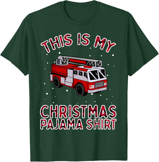 Firefighter Christmas Pajama - Fire Truck Funny Fireman Gift T-Shirt - T-Shirt | Forest
