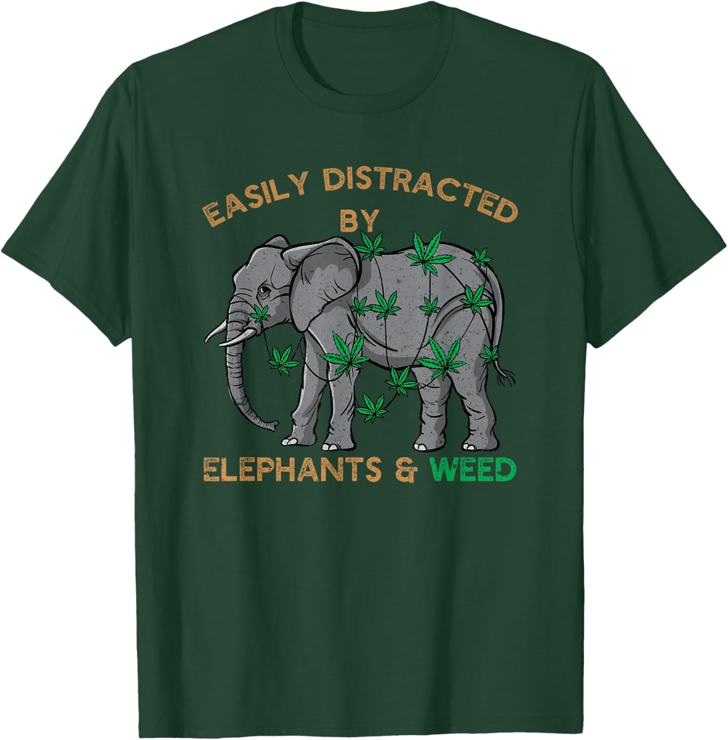 Tender Buds Easily Distracted By Elephants and Weed Black Cotton Blend T-Shirt - T-Shirt | Forest