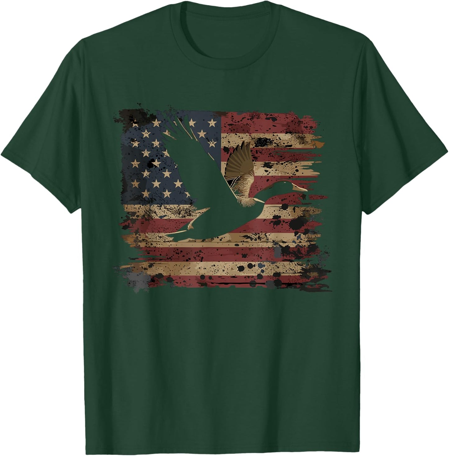 Duck Hunting 4th Of July USA American Flag T-Shirt - T-Shirt | Forest
