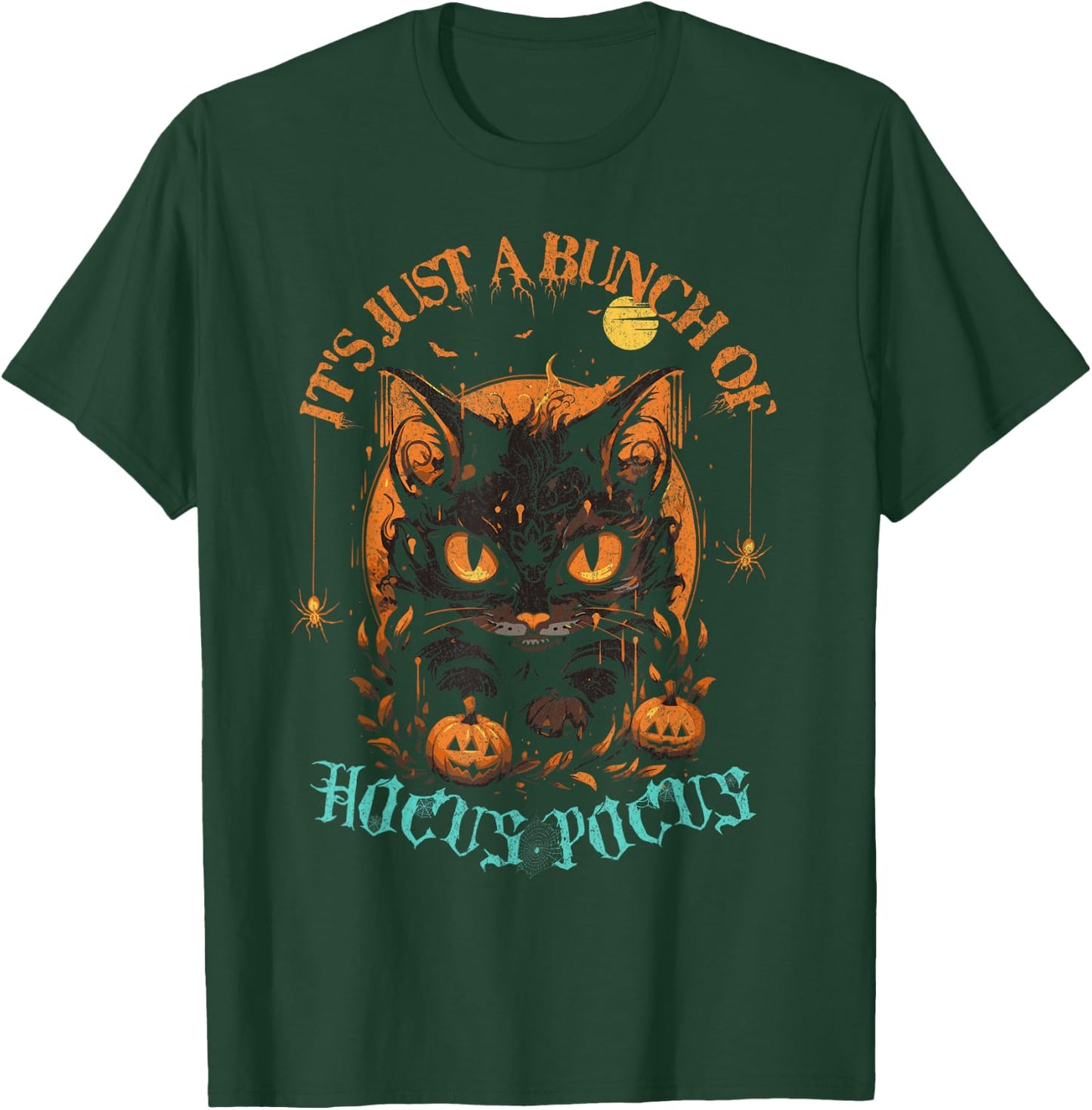 Vintage Halloween Black Cat It's Just A Bunch of Hocus Pocus Men Women T-Shirt - T-Shirt | Forest
