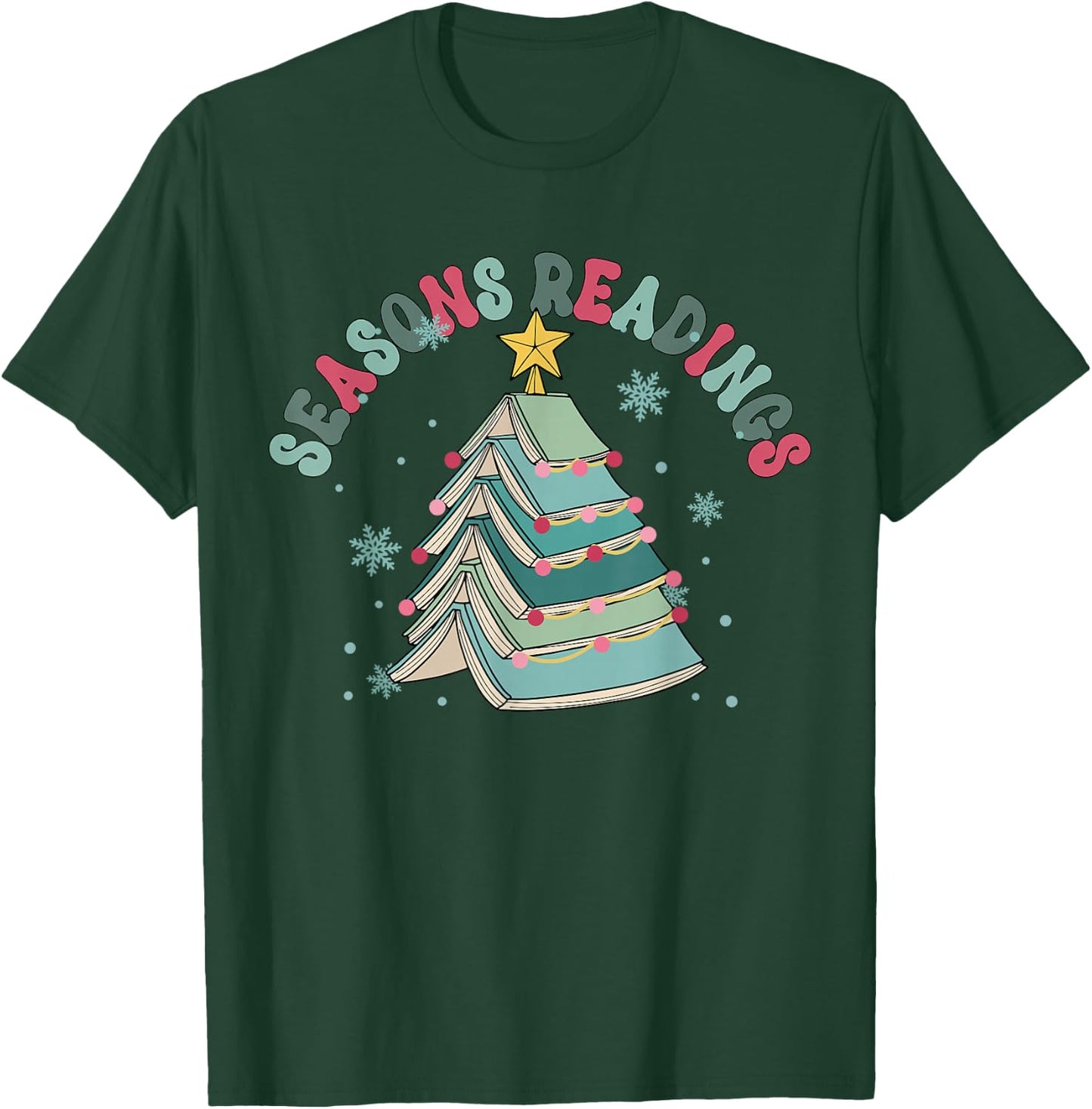Retro Seasons Readings Librarian Christmas Book Lover Xmas T-Shirt - T-Shirt | Forest