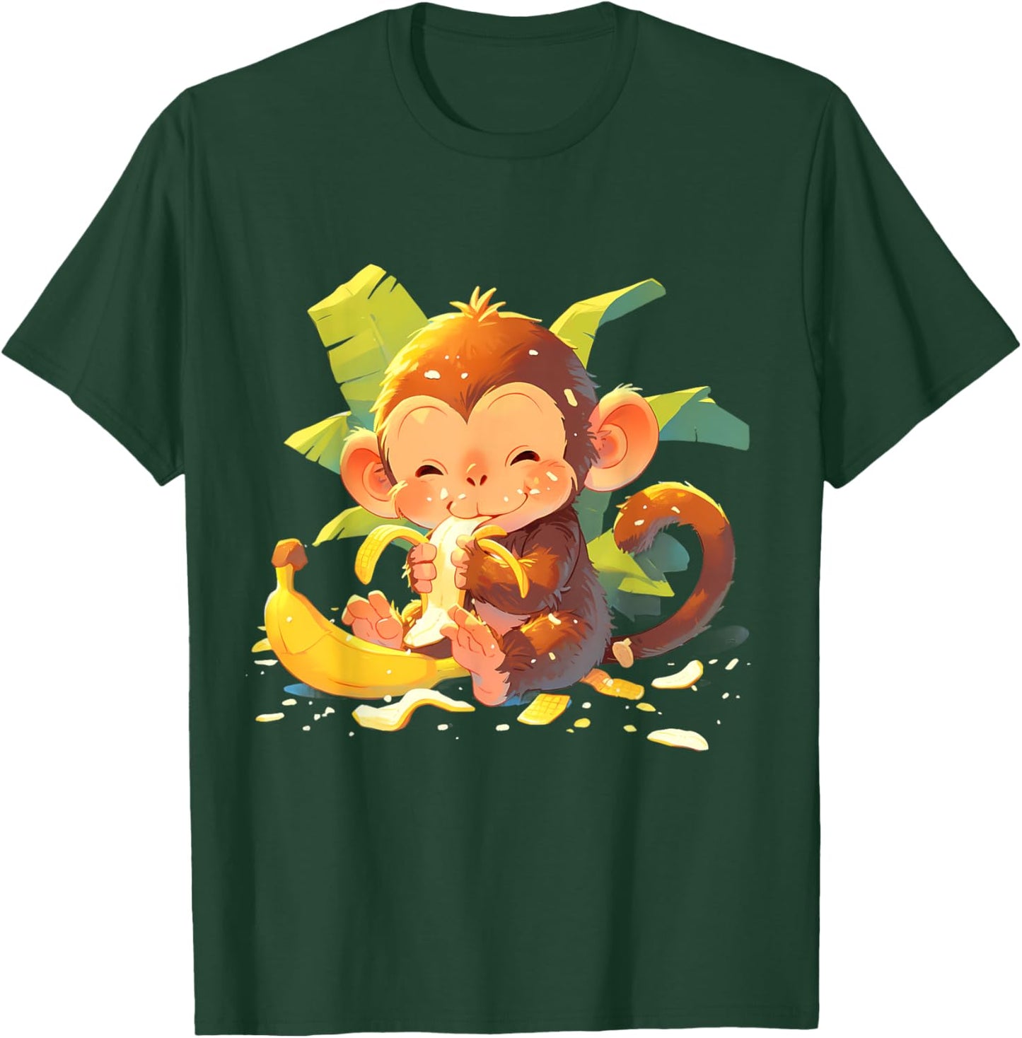 Banana Monkey Artwork Drawing Colourful Cute Monkey T-Shirt - T-Shirt | Forest