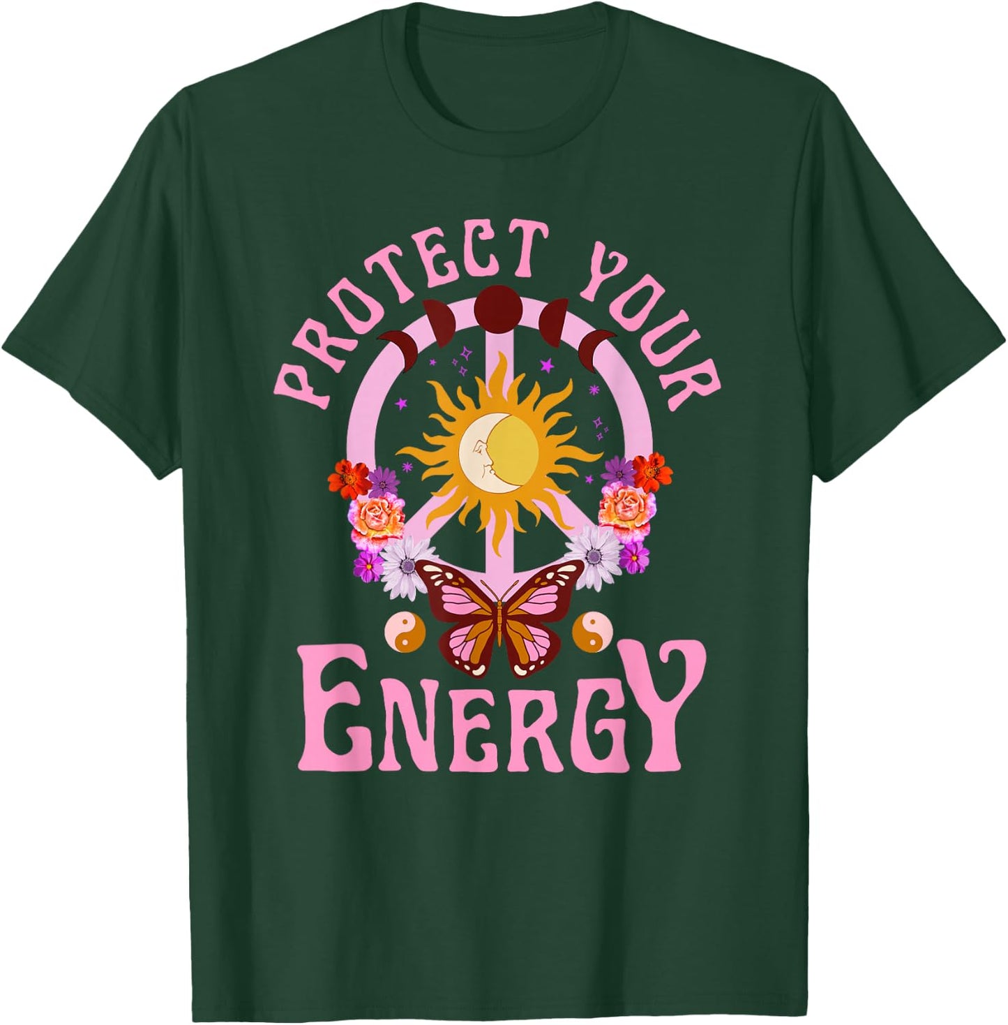Protect Your Energy Graphic Top peace moon celestial hippie T-Shirt - T-Shirt | Forest