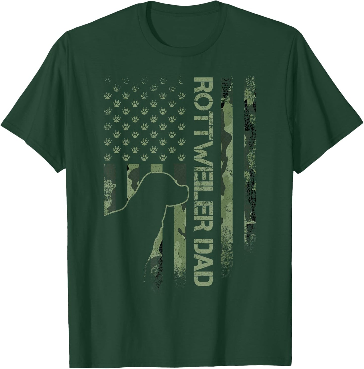 Vintage USA Camo Flag Proud Rottweiler Dad Rottie Silhouette T-Shirt - T-Shirt | Forest