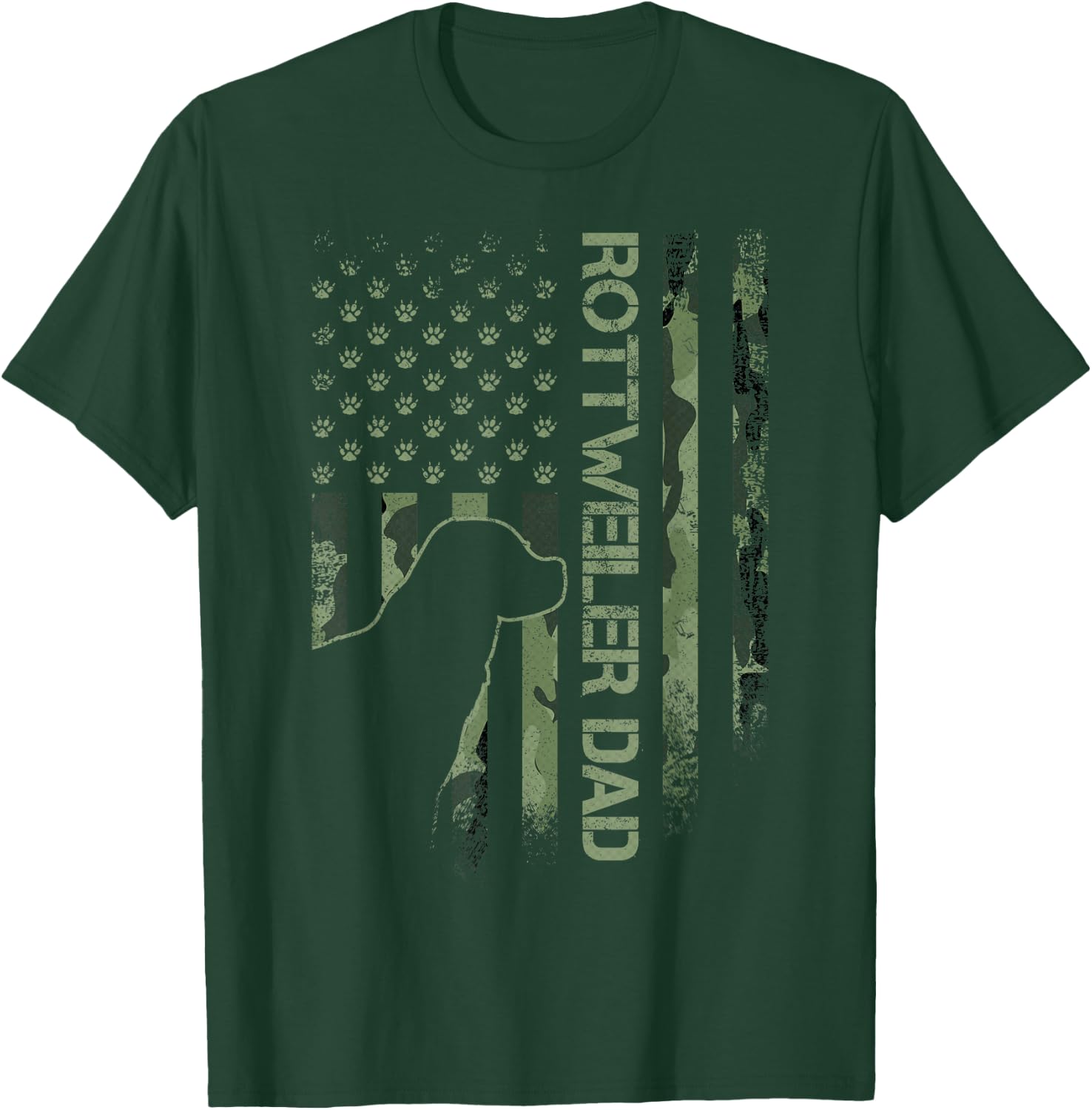 Vintage USA Camo Flag Proud Rottweiler Dad Rottie Silhouette T-Shirt - T-Shirt | Forest