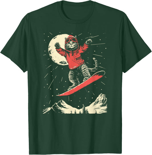 Cat Snowboard Ski Lover Women Kids Mountain Skier T-Shirt - T-Shirt | Forest