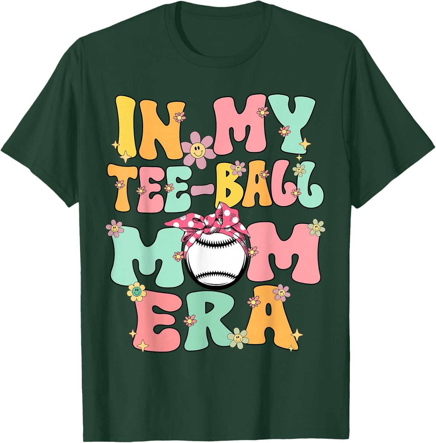 In My Teeball Mom Era Retro Groovy Tball Mom Tball Mama Cute T-Shirt - T-Shirt | Forest