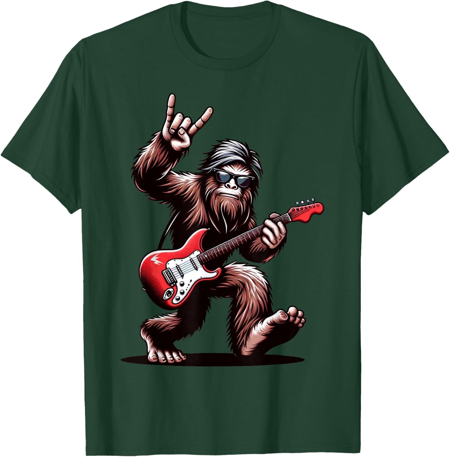 Bigfoot Rock On Sasquatch Rock and Roll Playing Guitar Music T-Shirt - T-Shirt | Forest