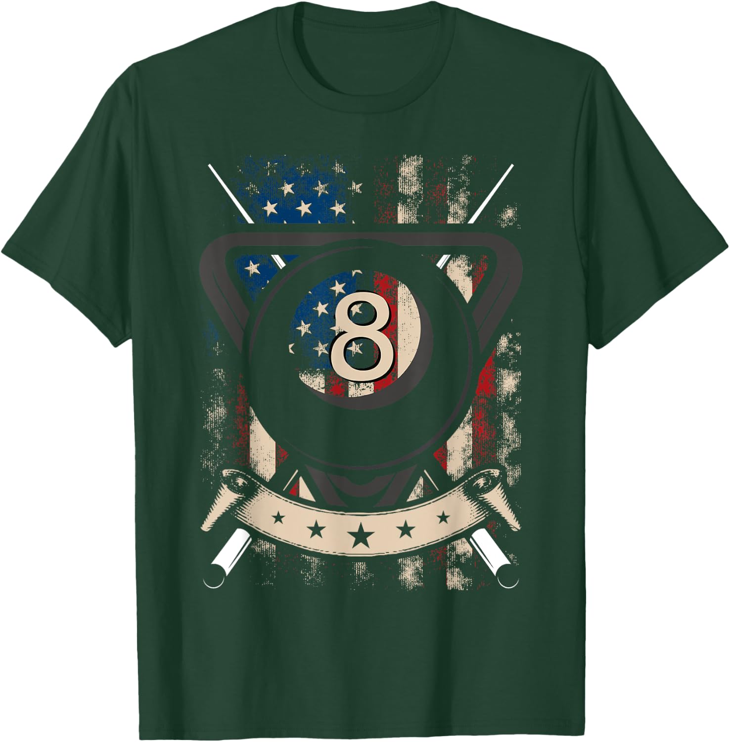 Pool Snooker Billiards Player 8 Ball USA American Flag Women Men T-Shirt - T-Shirt | Forest