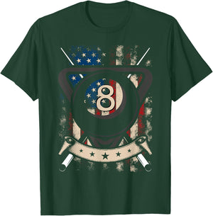 Pool Snooker Billiards Player 8 Ball USA American Flag Women Men T-Shirt - T-Shirt | Forest