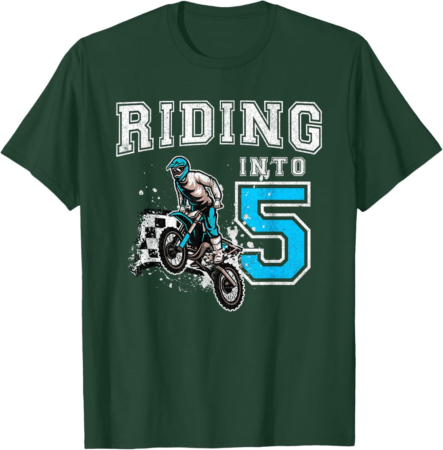Riding Into 5 Years Old 5th Birthday Boy Dirt Bike Party T-Shirt - T-Shirt | Forest