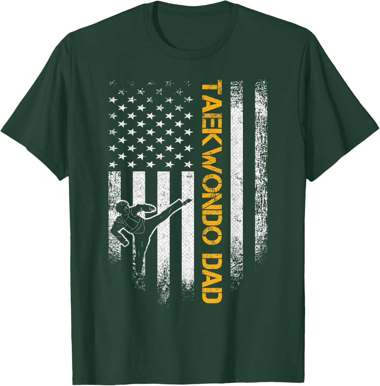 Vintage USA Flag Korea Taekwondo Training Dad Silhouette T-Shirt - T-Shirt | Forest