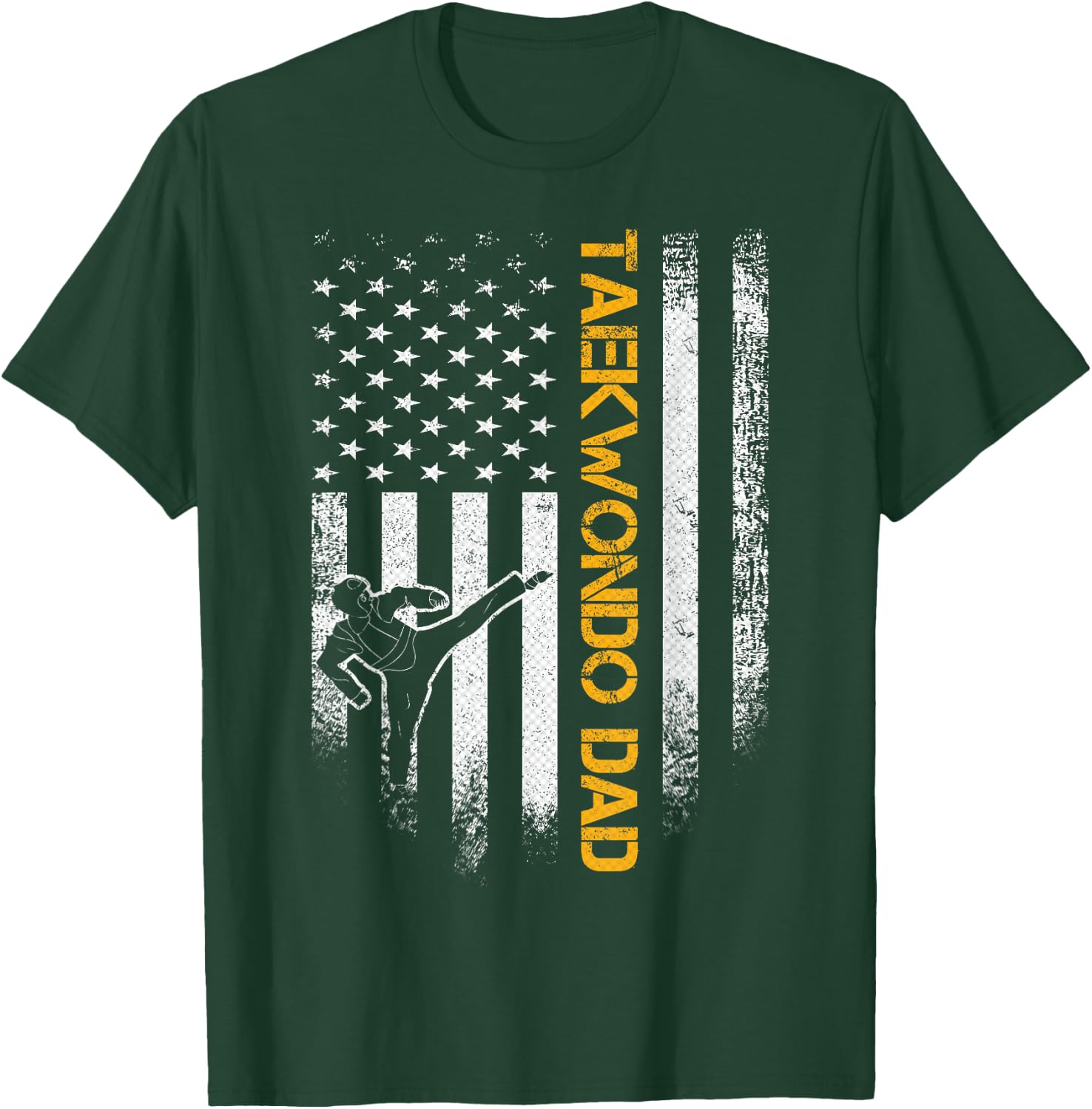 Vintage USA Flag Korea Taekwondo Training Dad Silhouette T-Shirt - T-Shirt | Forest