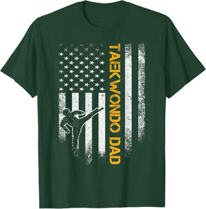 Vintage USA Flag Korea Taekwondo Training Dad Silhouette T-Shirt - T-Shirt | Forest