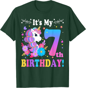 7 Year Old Its My 7th Birthday Cute Unicorn Kids Girls Teens T-Shirt - T-Shirt | Forest