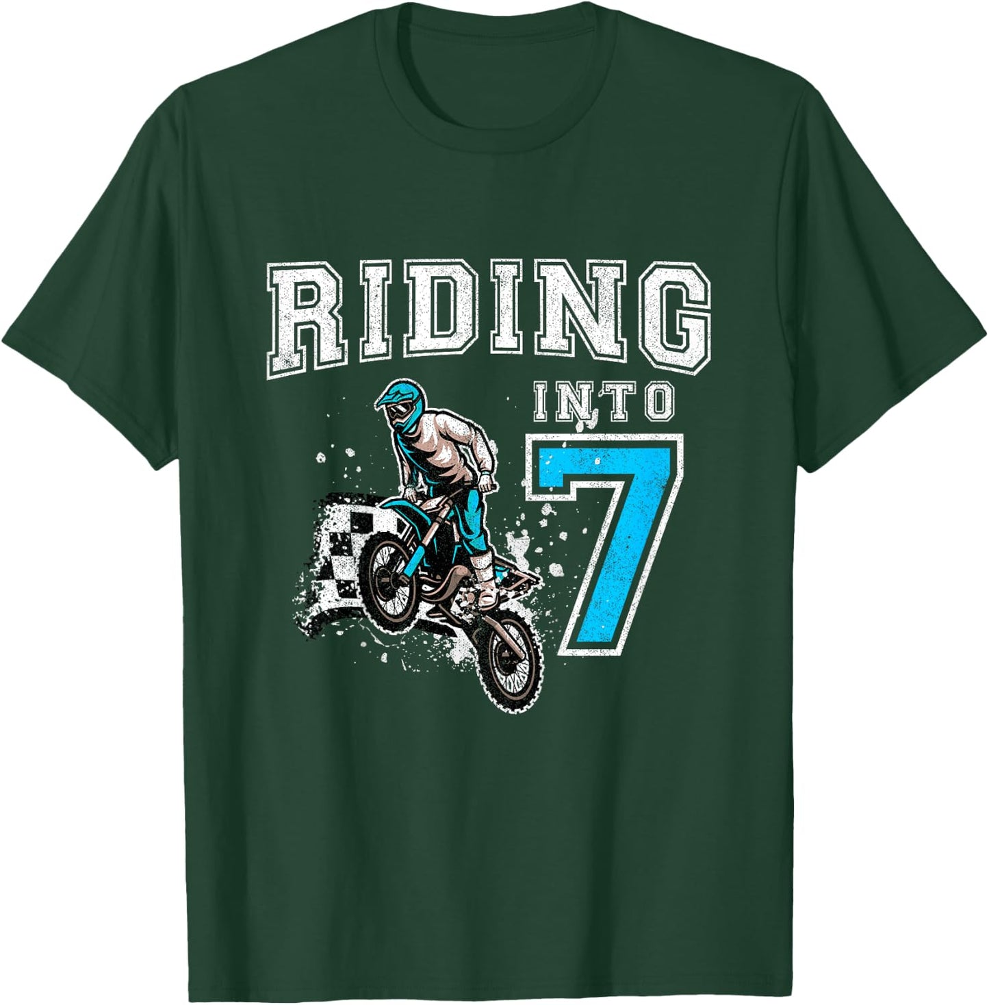 Kids Riding Into 7 Years Old 7th Birthday Boy Dirt Bike Party T-Shirt - T-Shirt | Forest