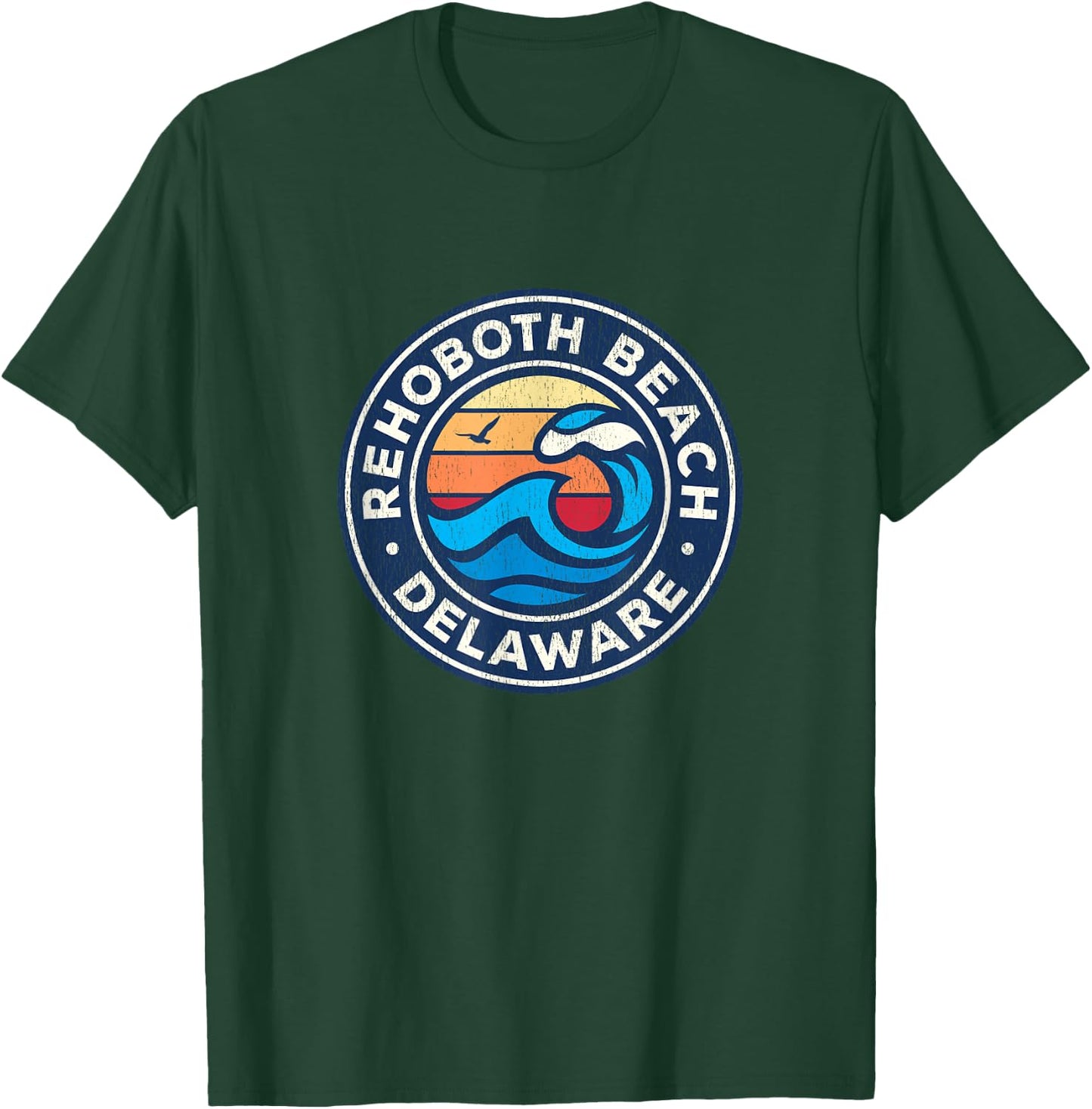 Rehoboth Beach Delaware DE Vintage Nautical Waves Design Women Girls Kids T-Shirt - T-Shirt | Forest