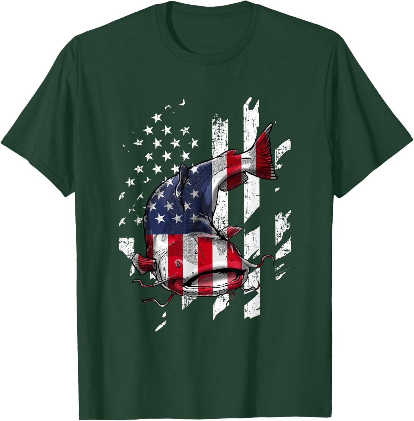 Catfishing American Flag - Catfish Angler Fisherman T-Shirt - T-Shirt | Forest