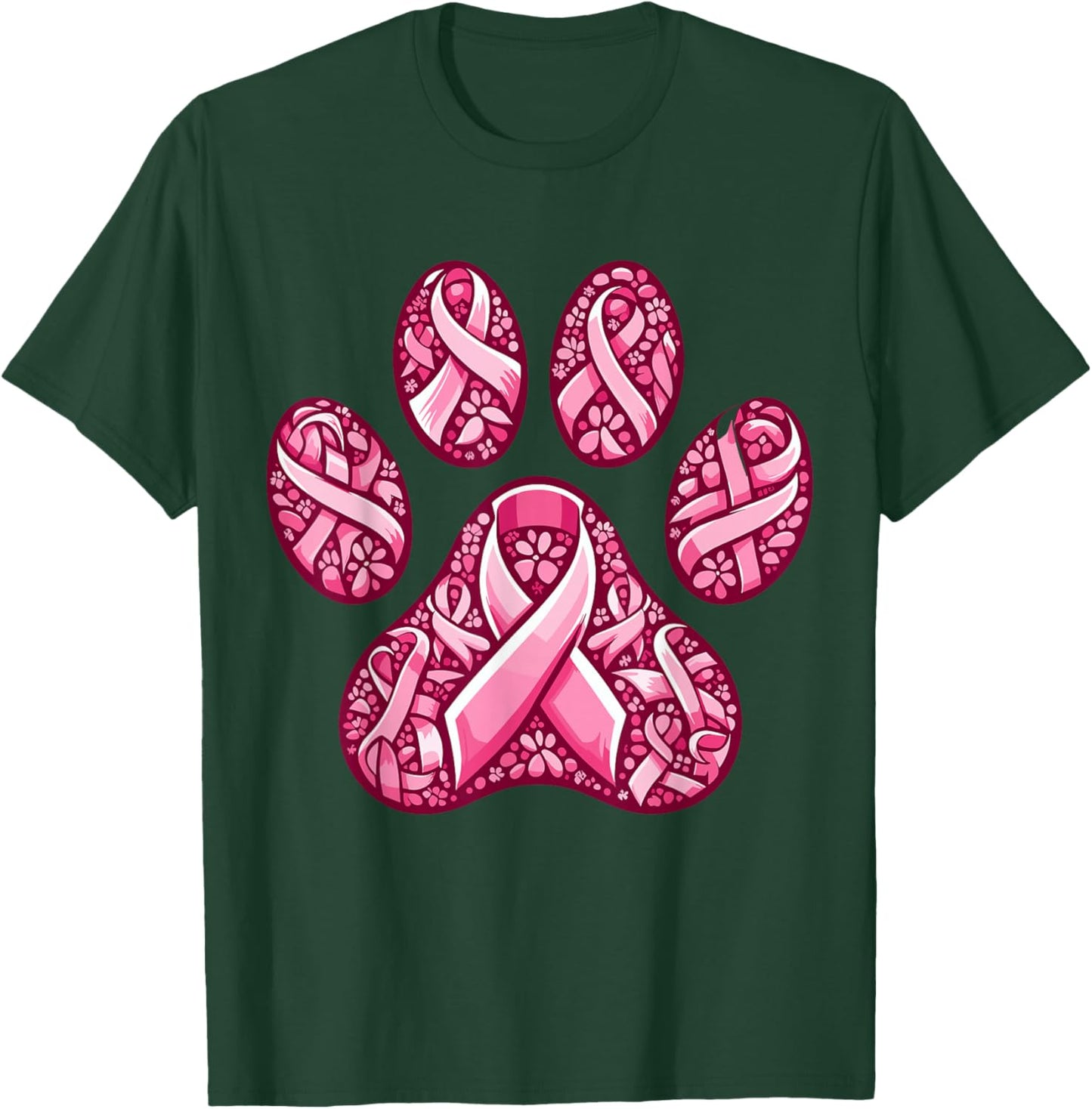 Pink Ribbon Dog Paw Print Breast Cancer Awareness Puppy Love T-Shirt - T-Shirt | Forest