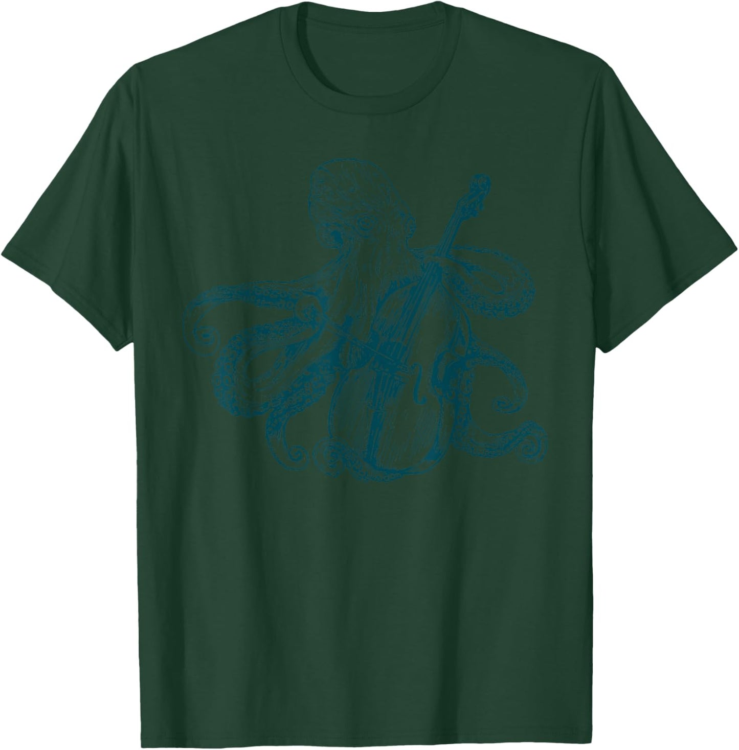 Vintage Octopus Playing Cello Musician Animal Lover Sea T-Shirt - T-Shirt | Forest