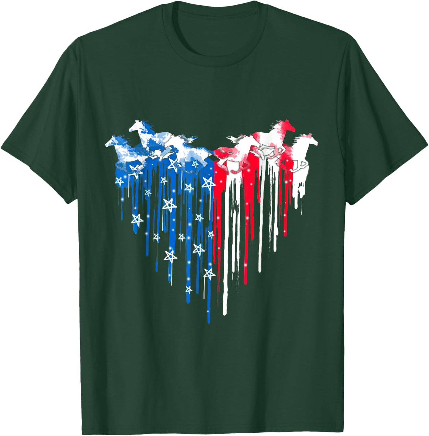 Horse American Flag Heart 4th of July USA Patriotic Pride Women Men T-Shirt - T-Shirt | Forest