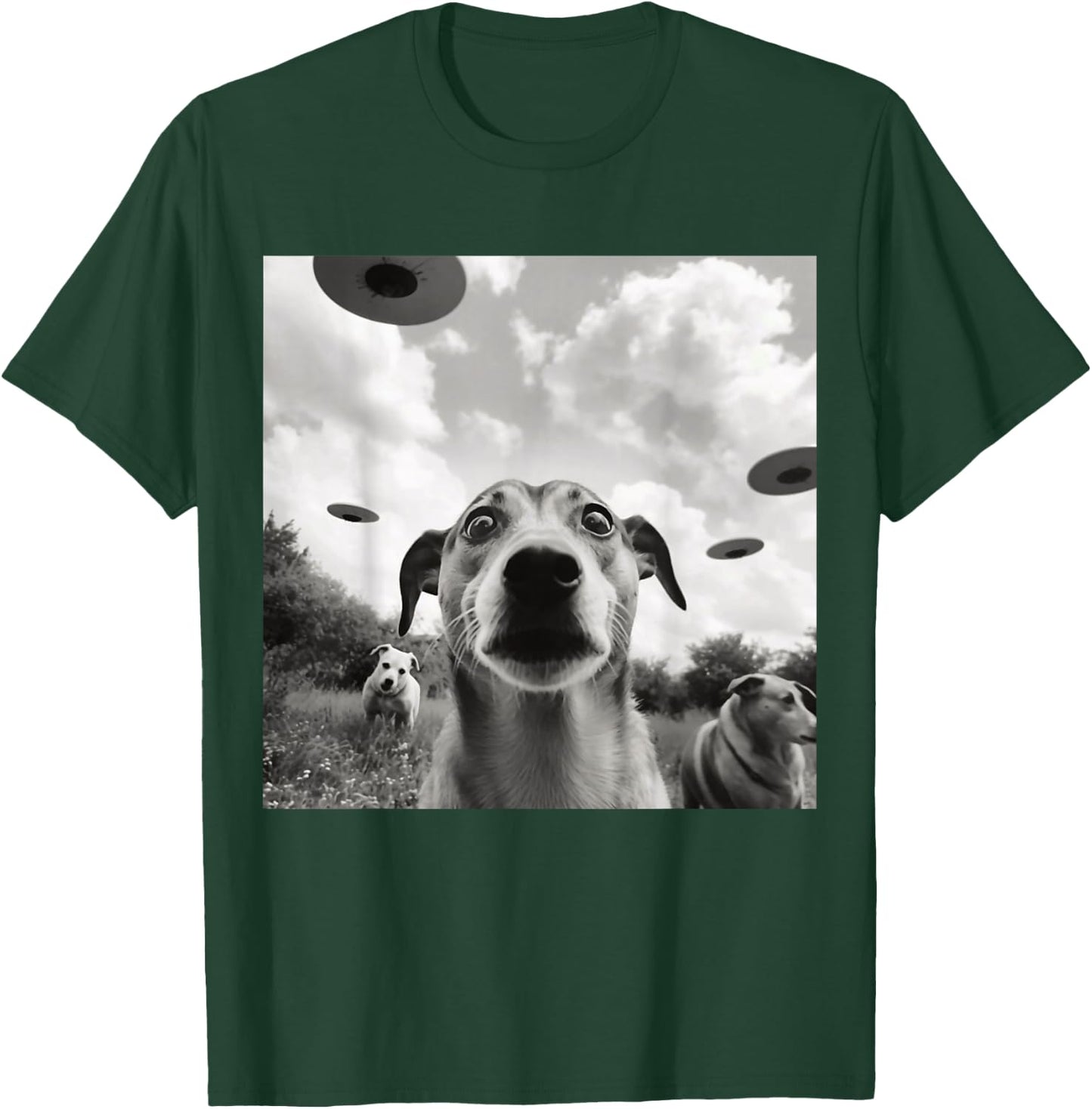 Selfie UFO Dog Funny Alien UFO Dogs Lover Spaceship T-Shirt - T-Shirt | Forest
