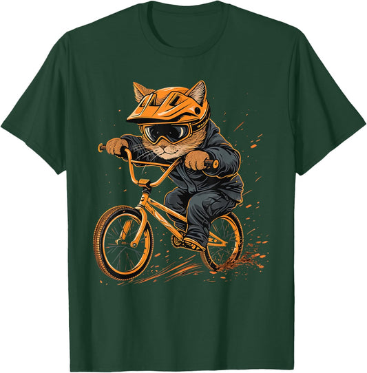 BMX racer Cat on Cycling BMX Racing Women Kids T-Shirt - T-Shirt | Forest