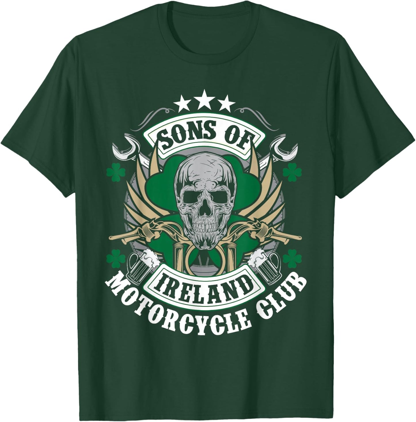 Sons Of Ireland Motorcycle Club Biker Skull T-Shirt - T-Shirt | Forest
