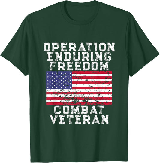 Operation Enduring Freedom Combat Veteran - Vintage US Flag T-Shirt - T-Shirt | Forest