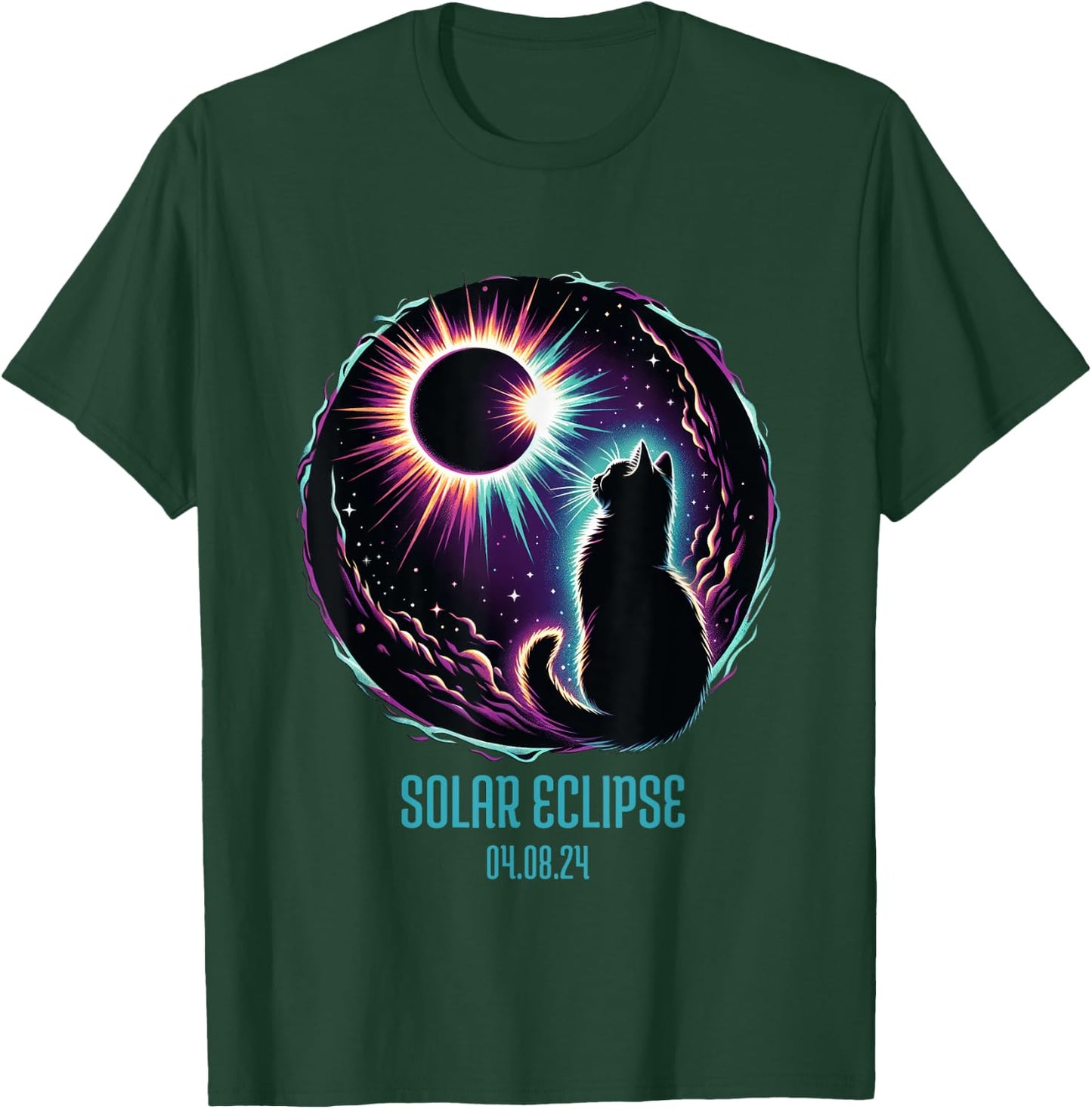 View Totality April 8 2024 Astronomy Cat Lover Solar Eclipse Men Women Girls Kids T-Shirt - T-Shirt | Forest