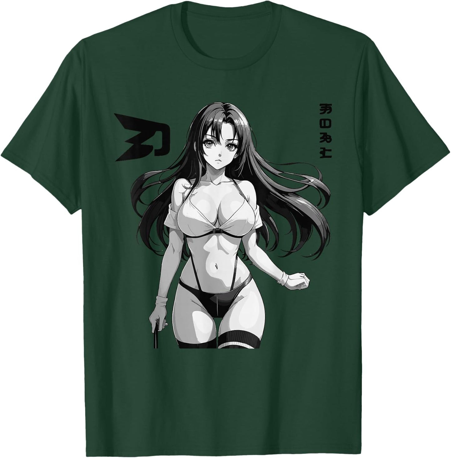 Sexy Waifu Otaku Anime Girl Japanese in Black and White Art T-Shirt - T-Shirt | Forest