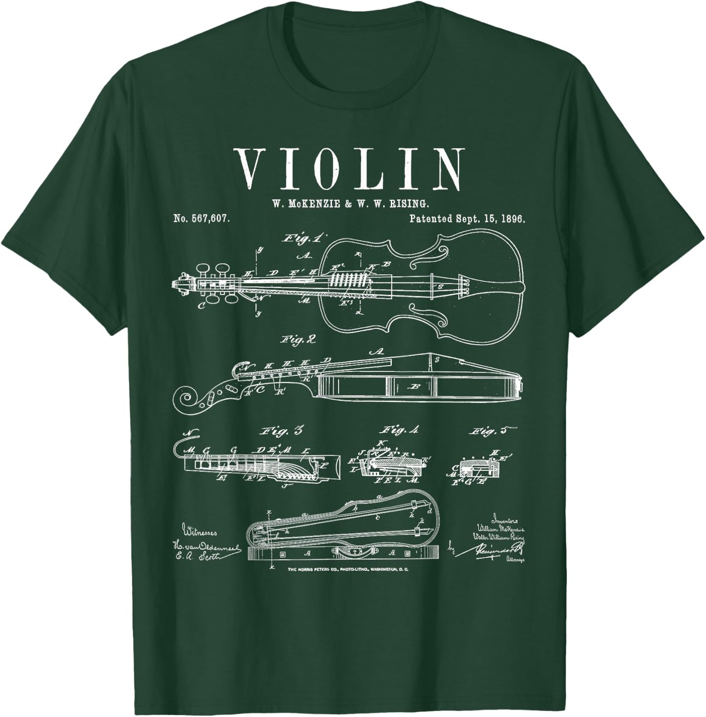 Violin Old Vintage Patent Drawing Print T-Shirt - T-Shirt | Forest