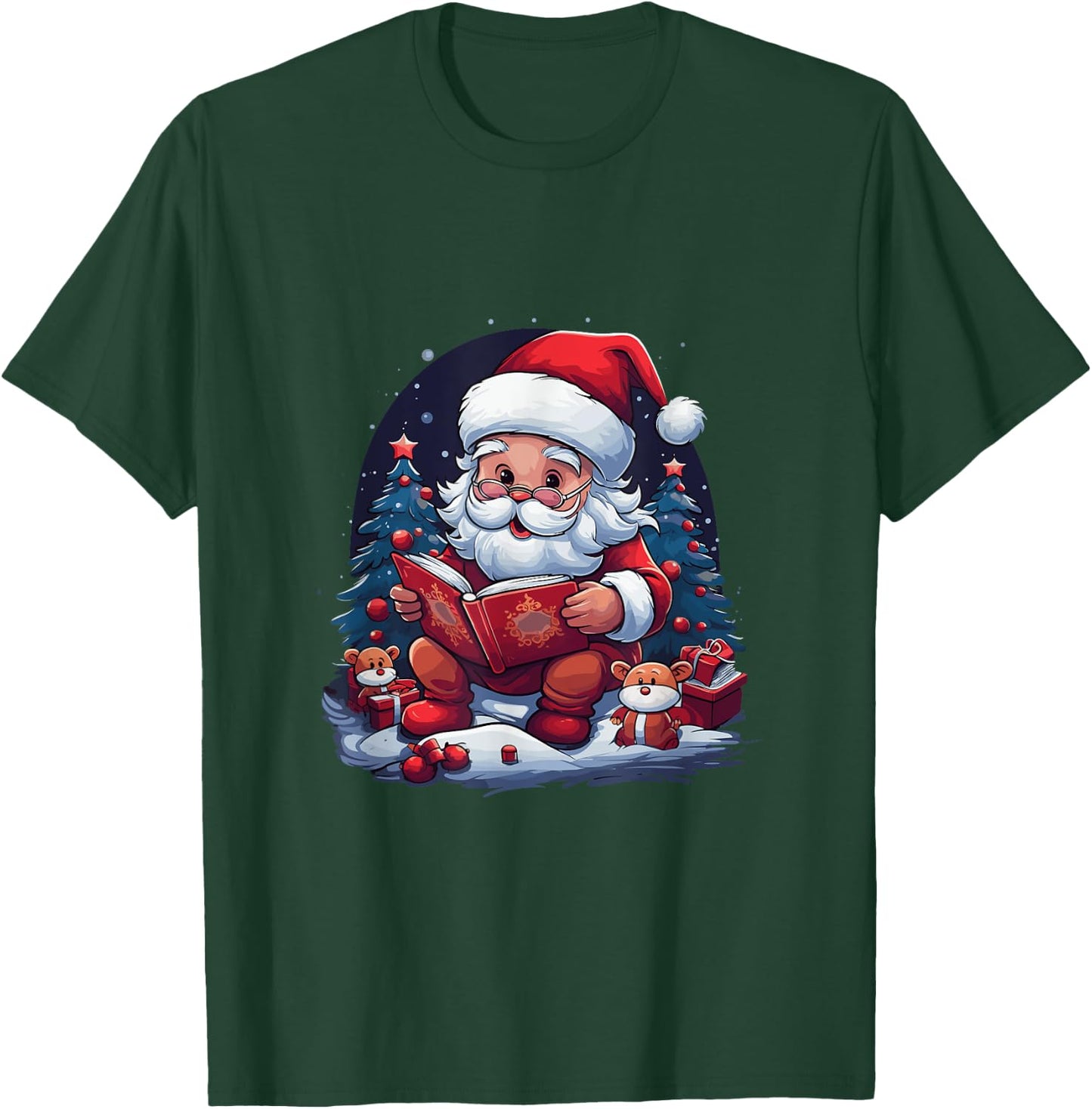 Santa Claus Reading Book Christmas T-Shirt - T-Shirt | Forest