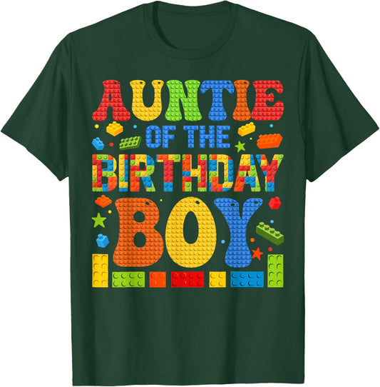 Auntie Of The Birthday Boy Building Block Birthday Party T-Shirt - T-Shirt | Forest