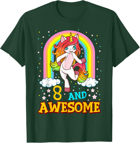 Girls 8th Birthday Unicorn Gift 8 Year Old Party T-Shirt - T-Shirt | Forest