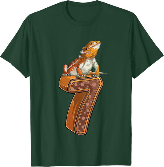 7 Year Old Bearded dragon Reptile 7th Birthday Party B-day T-Shirt - T-Shirt | Forest