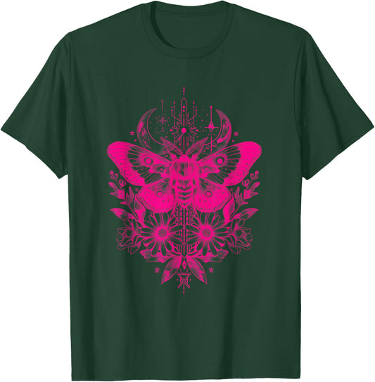 Death Moth Goth Gothic Witch Occult Wicca Hot Pink Black T-Shirt - T-Shirt | Forest