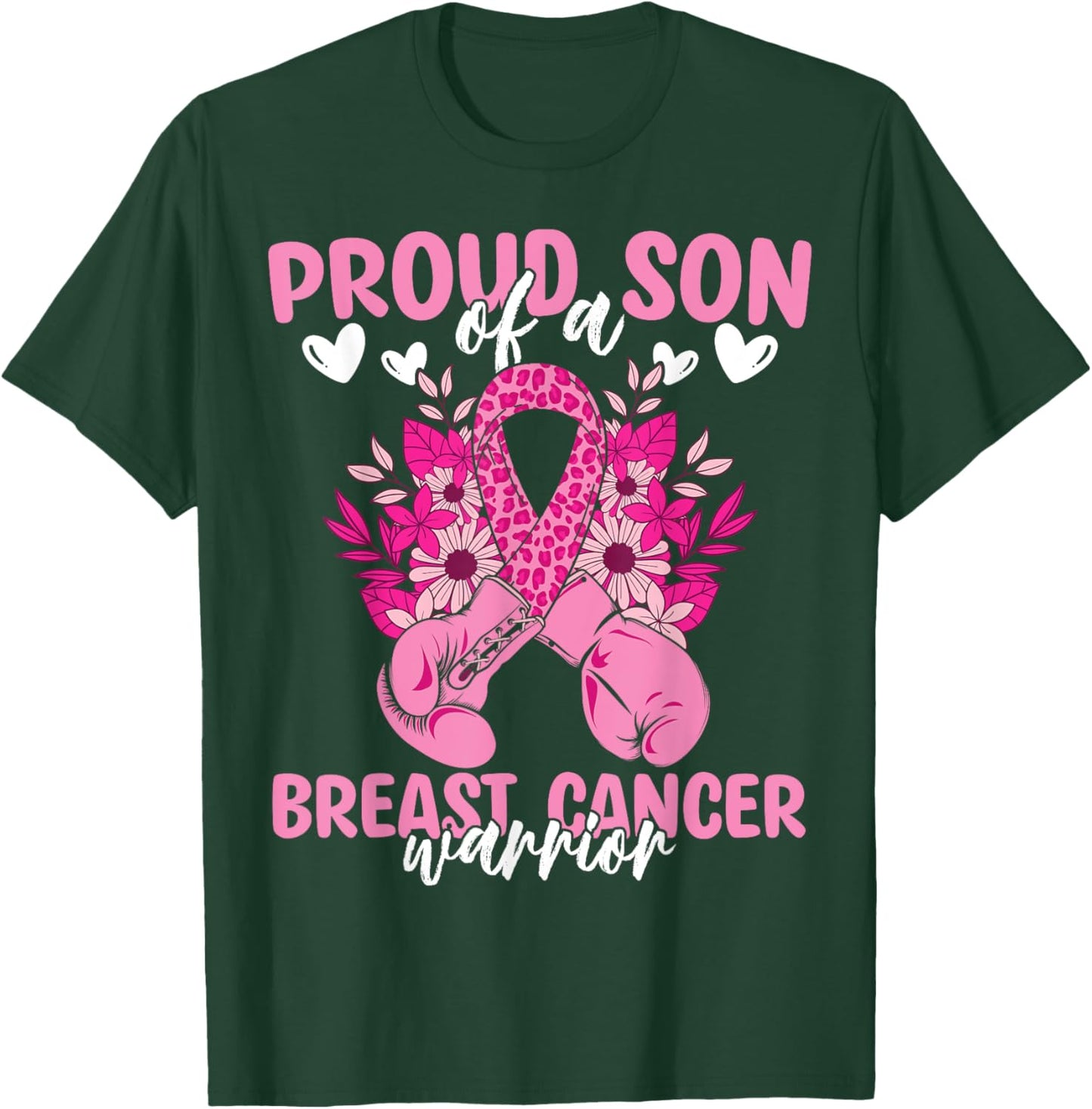 Proud Son Of A Breast Cancer Awareness Warrior Ribbon Mom T-Shirt - T-Shirt | Forest