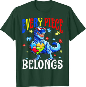 Every Piece Belongs Dinosaur Autism Awareness Puzzle T-Shirt - T-Shirt | Forest