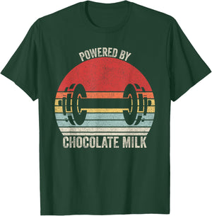 Vintage Retro Powered By Chocolate Milk Shirt Weight Lifting T-Shirt - T-Shirt | Forest