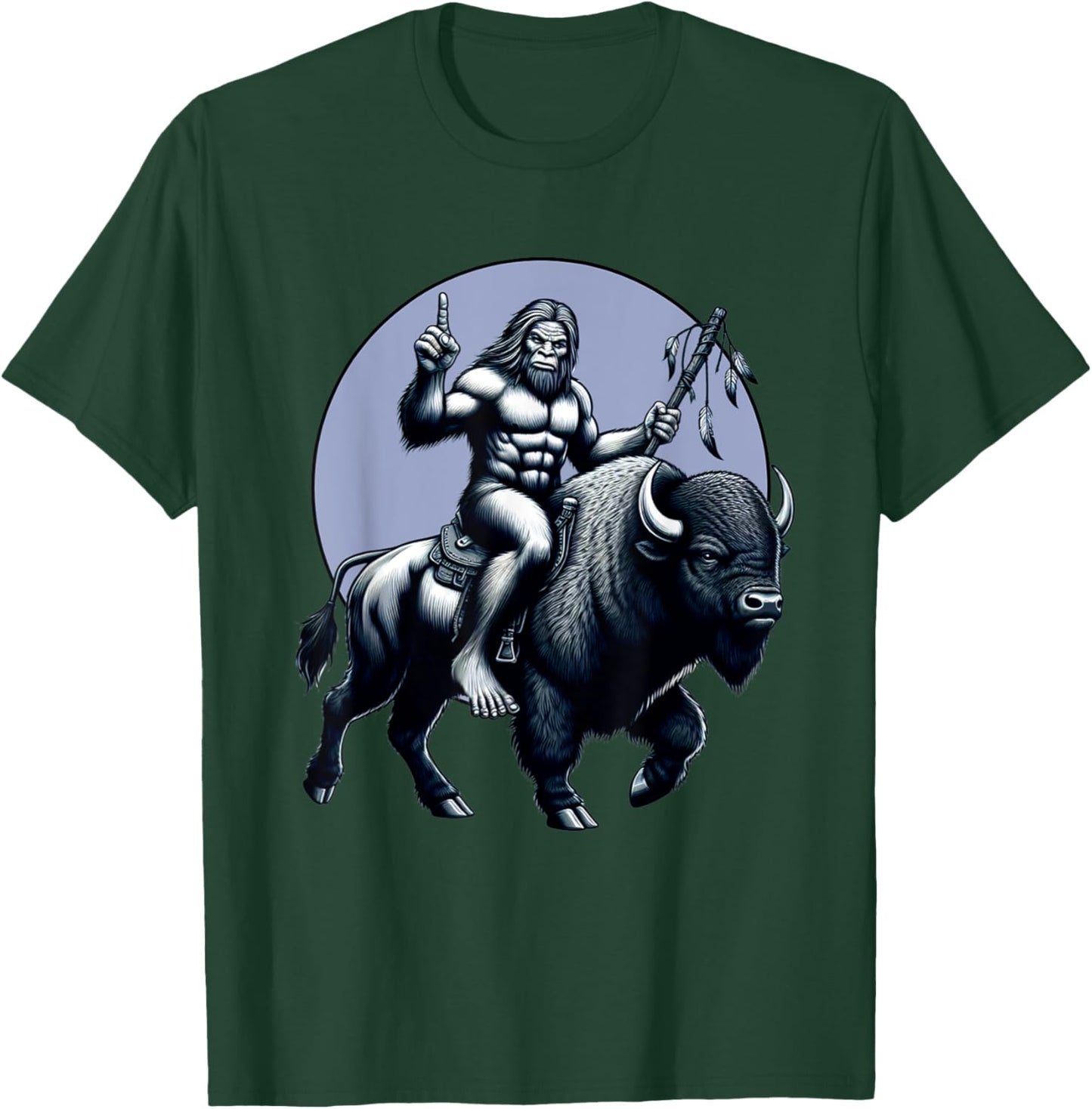 Bigfoot Riding Buffalo With Moon Bigfoot Buffalo Lovers T-Shirt - T-Shirt | Forest