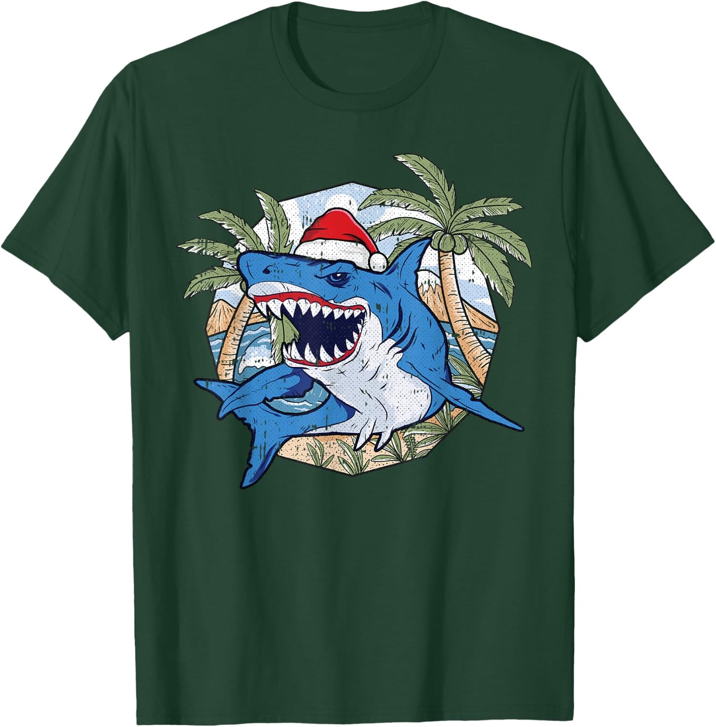 Shark Christmas In July Tropical Beach Summer Vacation Women Kids T-Shirt - T-Shirt | Forest