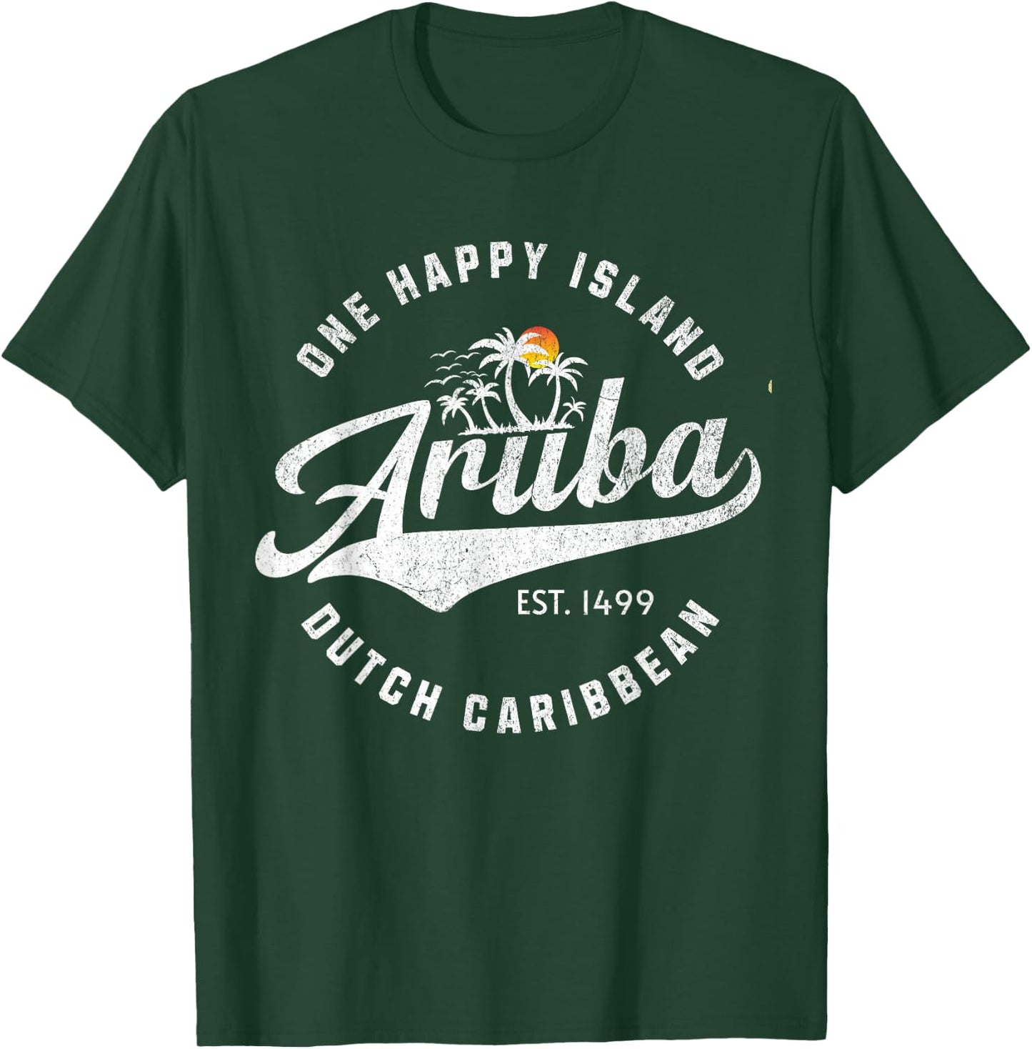 One Happy Island Aruba Script Lettering Vintage Logo Art T-Shirt - T-Shirt | Forest