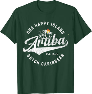 One Happy Island Aruba Script Lettering Vintage Logo Art T-Shirt - T-Shirt | Forest