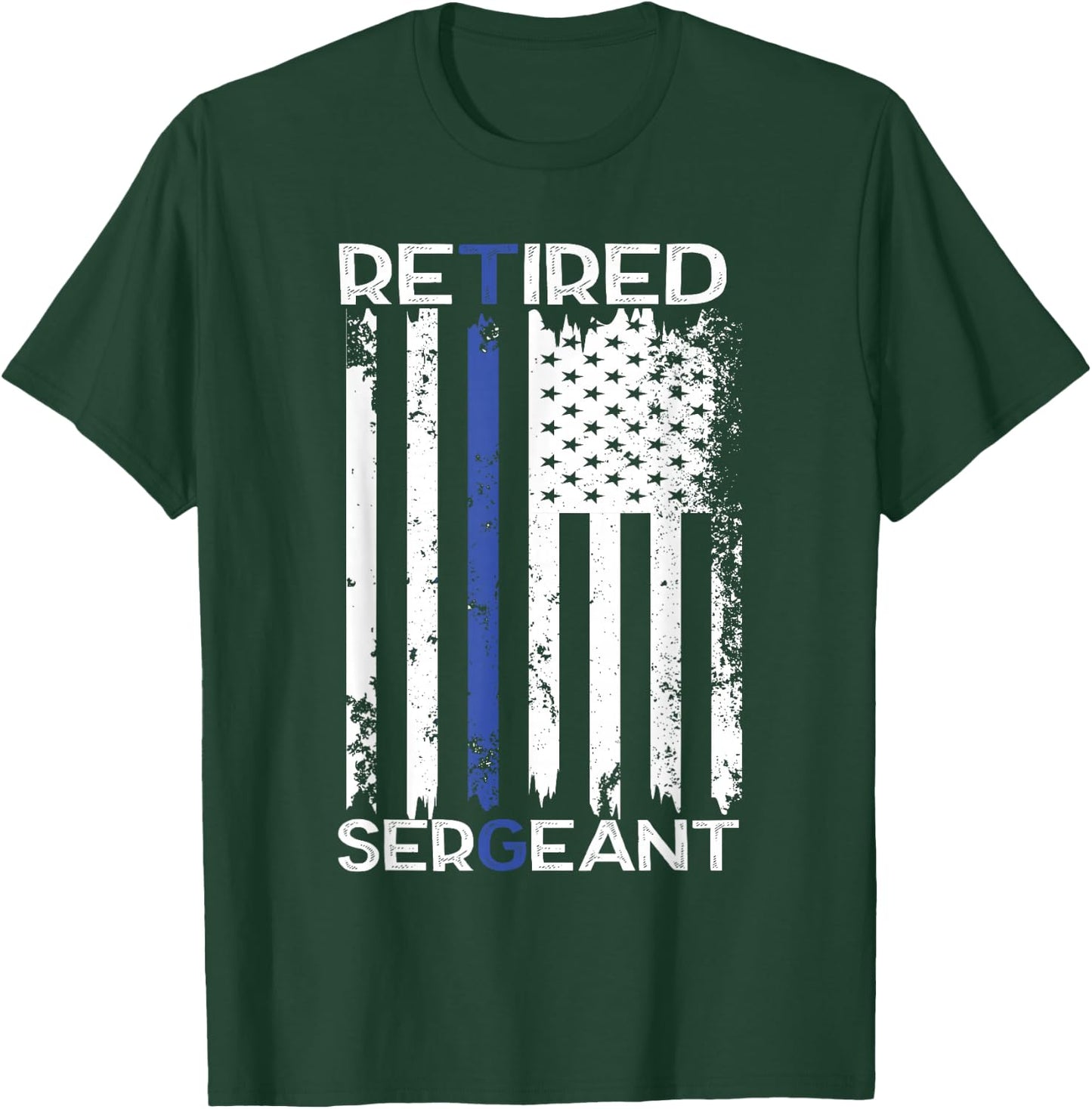 Thin Blue Line Retired Police Sergeant Retirement Gift T-Shirt - T-Shirt | Forest