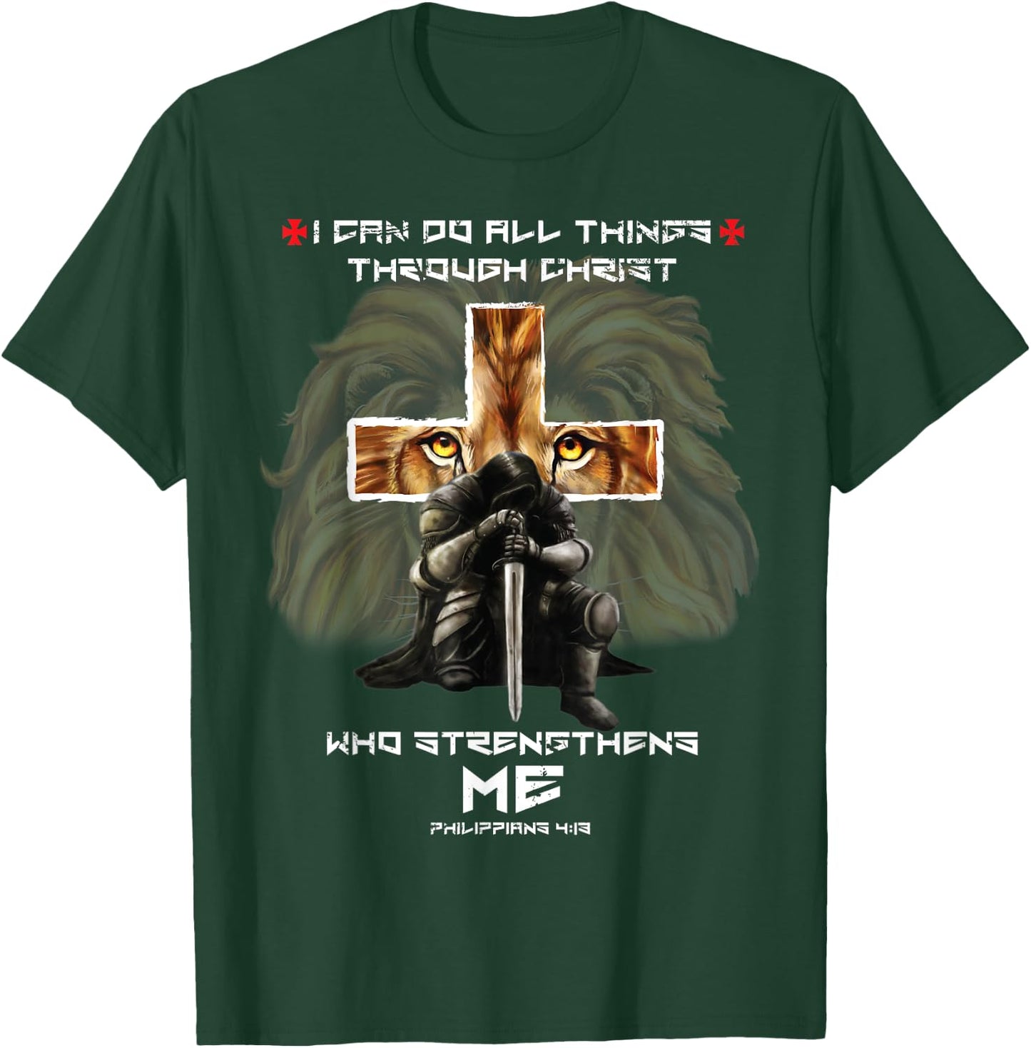 Religious Gifts Dad Lion Cross Christian Fathers Day T-Shirt - T-Shirt | Forest